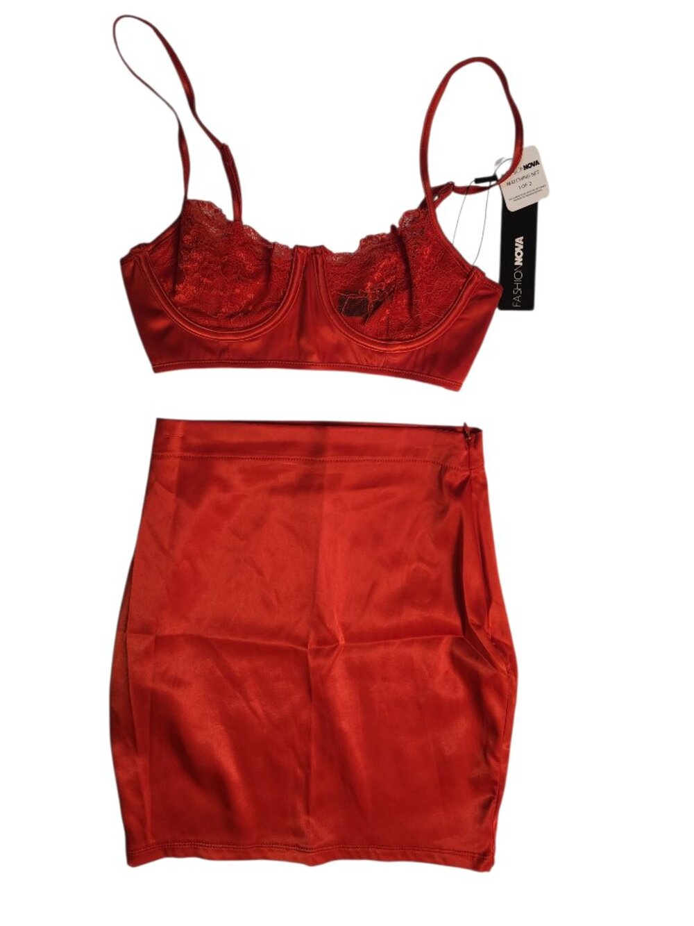 NWT Fashionnova Anything But Innocent Matching Set Top Mini Skirt Red Size XS